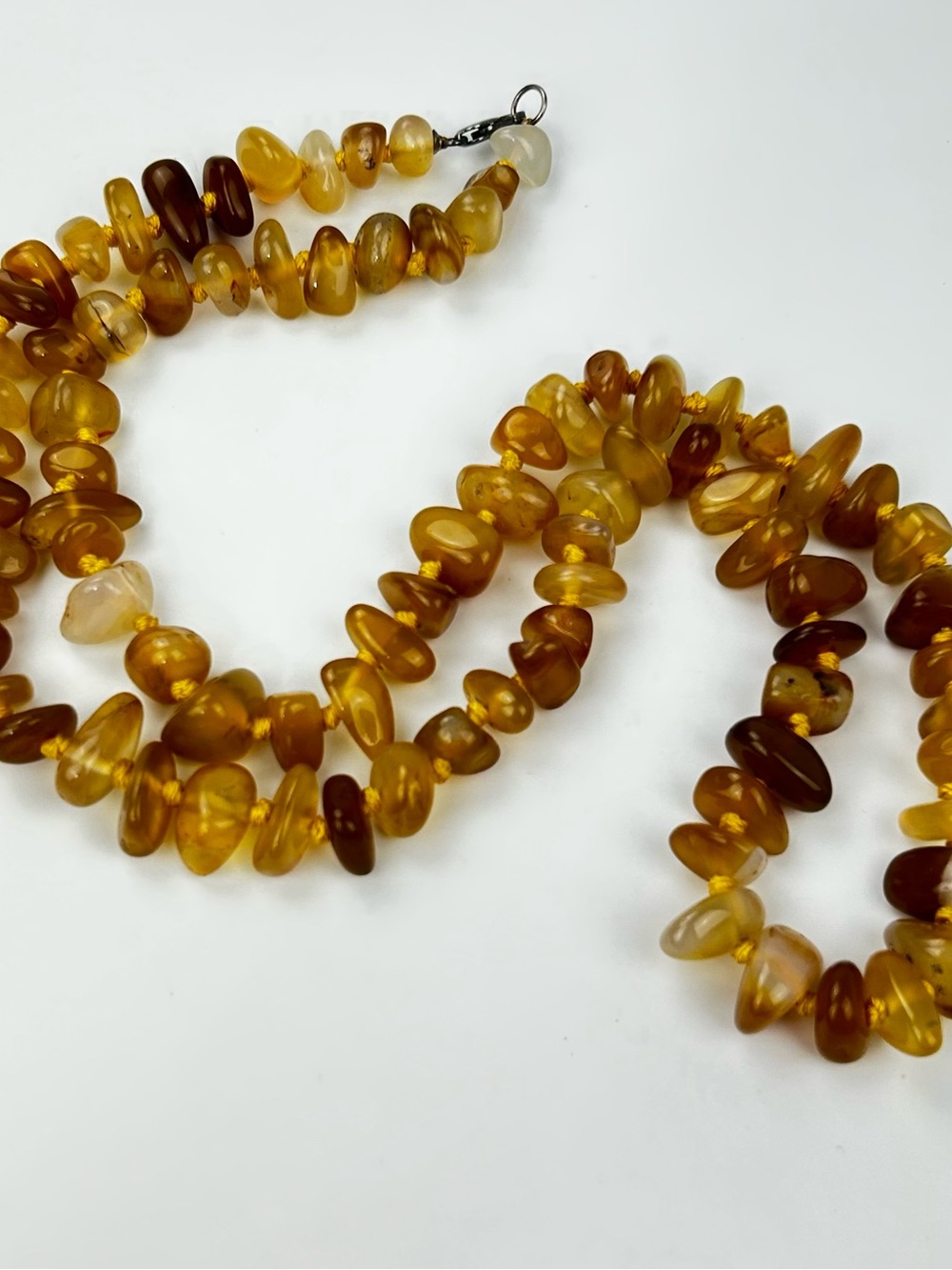 Honey Amber Colored Agate Beaded Sterling silver clasp Necklace